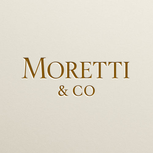 Gold 'Moretti & Co' logo on a beige background